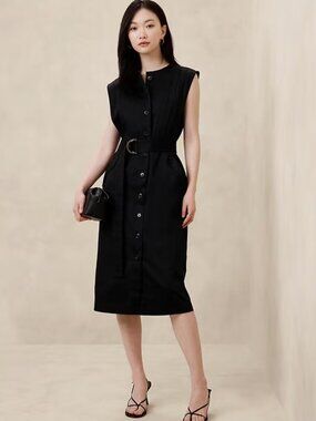 Banana Republic Cotton Satin Shirtdress Midi Button Front Belted Dress $130.00